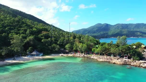 Blå Lagun Med Berg Sommarlandskap Dominikanska Republiken Karibien — Stockvideo