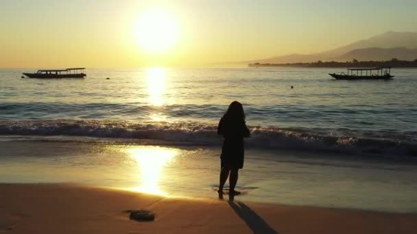 Donna Che Cammina Sulla Spiaggia — Video Stock