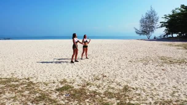 Atrakcyjne Atletyczne Kobiety Ćwiczące Plaży — Wideo stockowe