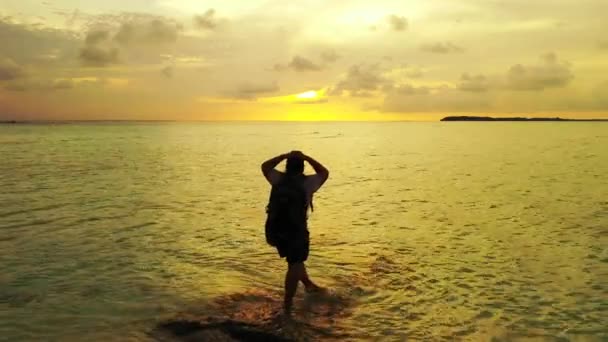 Silhouette Einer Frau Strand Bei Sonnenuntergang — Stockvideo