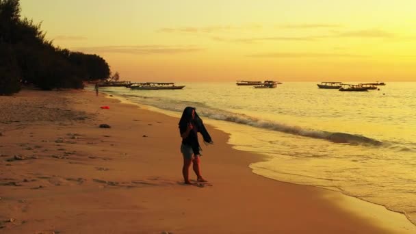 Donna Che Cammina Sulla Spiaggia — Video Stock