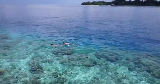 Jovem Casal Nadando Oceano Azul Turquesa — Vídeo de Stock