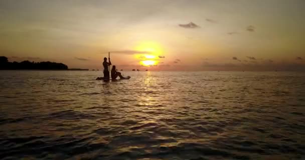 Heureux Couple Romantique Amour Sur Supboard Dans Océan — Video