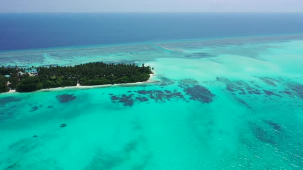 Klares Türkisfarbenes Meer Mit Buhnen Rund Die Grüne Insel Exotische — Stockvideo