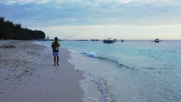 Pescador Local Está Pescando Puesta Sol Jamaica — Vídeos de Stock