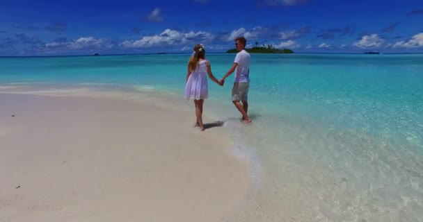 Счастливая Романтическая Пара Пляже — стоковое видео