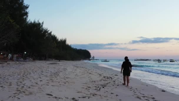 Trópusi Utazási Koncepció Paradicsomi Strandon Alatt Egy Színes Naplemente Maldív — Stock videók