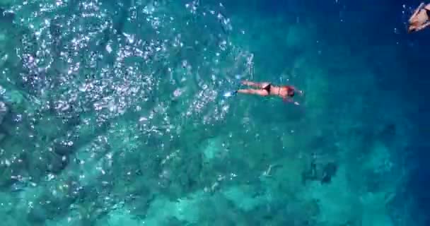 フリッパーで海でシュノーケリングをしている人 インドネシアのバリへのエキゾチックな夏の旅 — ストック動画