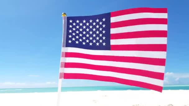 Vlag Van Verenigde Staten Van Amerika Strand Achtergrond — Stockvideo