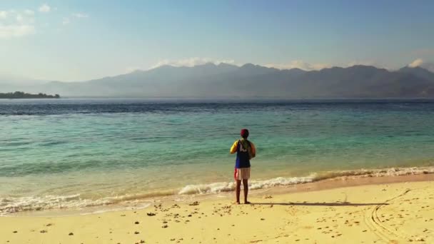 Людина Ловить Рибу Лагуні Влітку Концепція Мальдівах — стокове відео