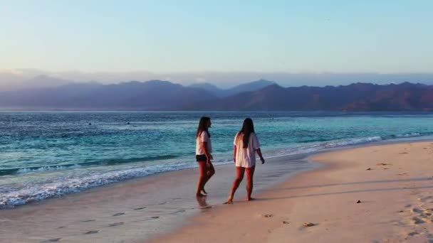 Schöne Junge Frauen Tropischen Strand — Stockvideo