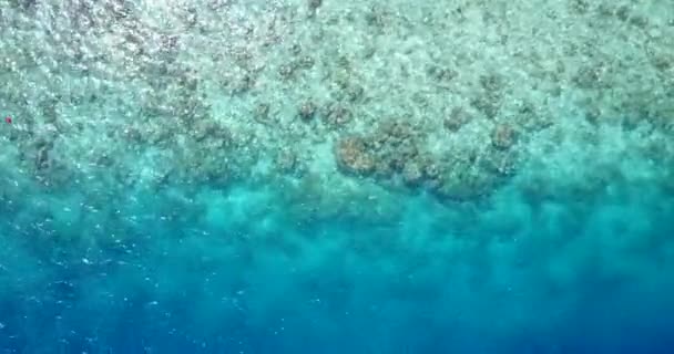 Top View Moving Blue Sea Waves Rocky Sandy Coral Bottom — Stock Video
