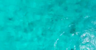 Yukarıdan görülen dalgalı kristal deniz suyu. Endonezya, Bali 'de tropik bir manzara.  