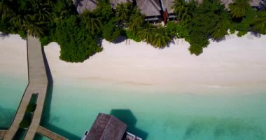 Yeşil palmiyeler arasında kulübeler olan kıyı şeridi manzarası. Fiji, Okyanusya 'nın doğal manzarası.