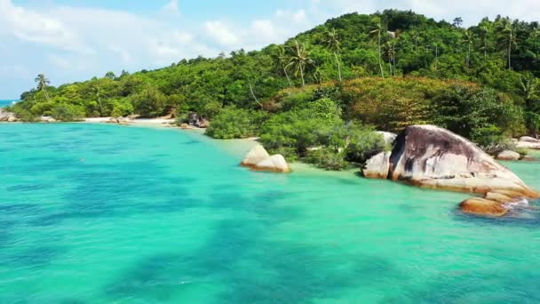 Скалистый Остров Зелеными Пальмами Летний Пейзаж Бали Индонезия — стоковое видео
