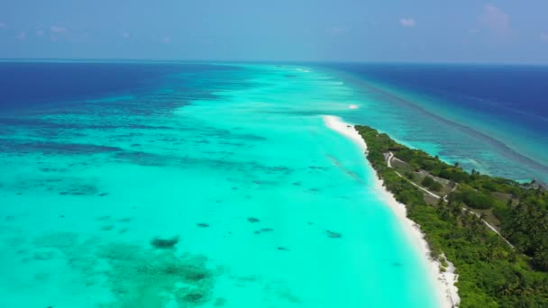 Turkusowy Niebieski Pejzaż Morski Małą Wyspą Letnia Wycieczka Malediwy — Wideo stockowe