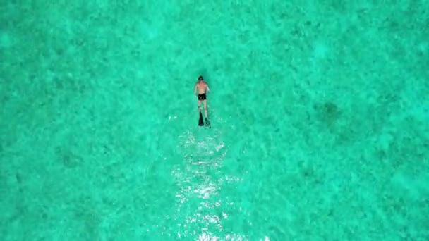 Hombre Buceando Mar Tropical Sobre Arrecife Coral Bali — Vídeo de stock