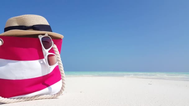 Bolsa Cortada Con Sombrero Gafas Sol Playa Escondido Hawaii Estados — Vídeos de Stock