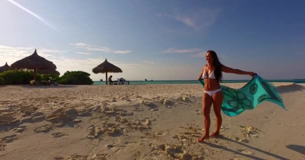 Mulher Relaxante Praia Caribe Viagem Lua Mel Férias — Vídeo de Stock