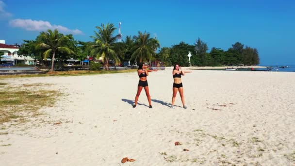 Chicas Haciendo Ejercicio Playa — Vídeos de Stock