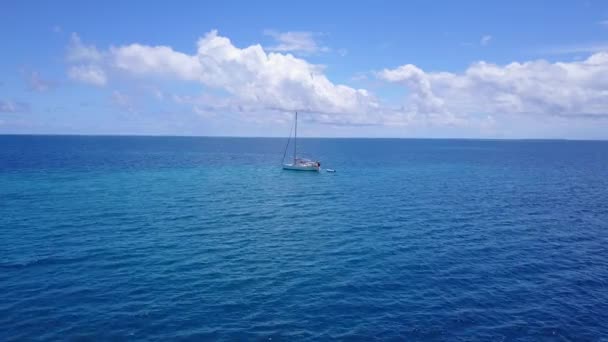 Yate Moviéndose Mar Azul Naturaleza Bahamas Caribe — Vídeo de stock