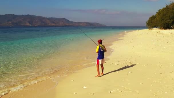 Pêcheur Pêchant Sur Plage Sable Fin Île Barbade — Video