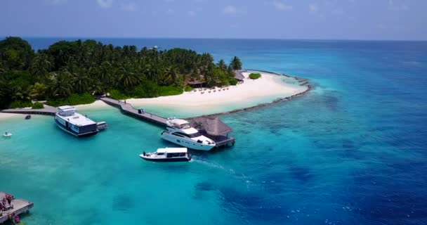 Aerial Flying Drone View Bora Bora White Sandy Beach Sunny — Stock Video