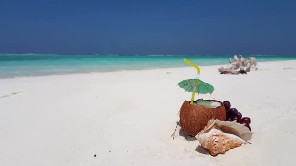 Boisson Noix Coco Avec Raisins Paille Coquillage Nature Idyllique Bali — Video