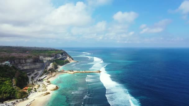 Aerial View Rocky Cliff Shoreline Exotic Journey Bali — Stock Video
