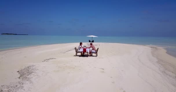 ハニームーンカップルは熱帯のビーチでプライベートでロマンチックなランチをしています — ストック動画
