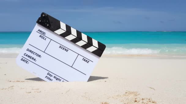 Clap Board Beach Filming Exotic Nature Scene Bali Indonesia — Stock Video