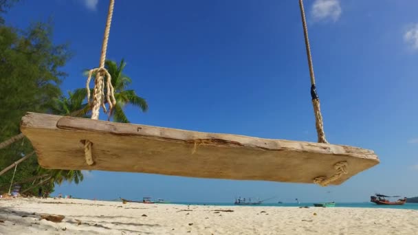 Svinga Stranden Med Handflator Tropisk Semester Bahamas Karibien — Stockvideo