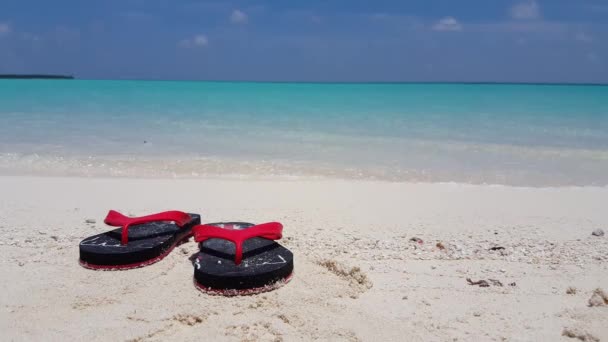 Rode Zwarte Teenslippers Het Strand Zomer Landschap Dominicaanse Republiek Caribisch — Stockvideo