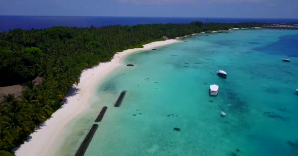 Blick Von Oben Auf Die Insel Mit Buhnen Und Yachten — Stockvideo