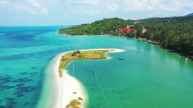 Seascape from aerial point of view during sunny weather. Tropical nature of Bali, Indonesia.