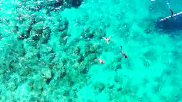 Blick Von Oben Auf Menschen Die Türkisfarbenen Wasser Schwimmen Sommerliche — Stockvideo