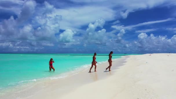 Vista Aérea Hermosas Chicas Jóvenes Playa Tropical — Vídeos de Stock