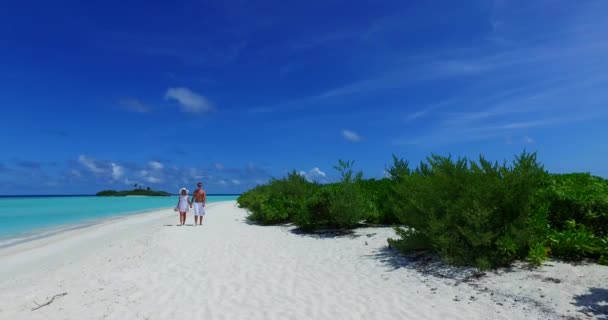 Hermosa Pareja Disfrutando Vacaciones Playa Cerca Del Océano Isla Tropical — Vídeo de stock