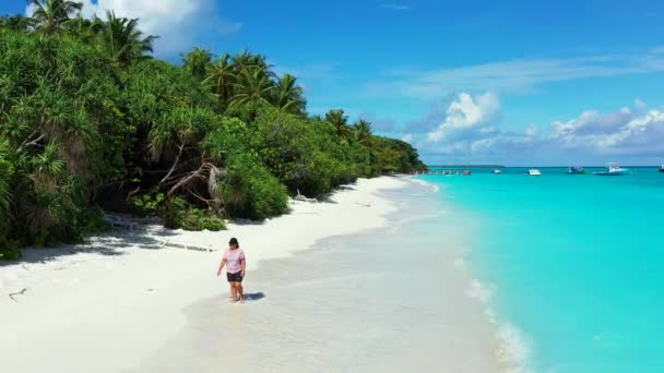 Pláž Shora Seascape Krajina Pohled Oblohy Chodící Žena — Stock video