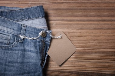 blue denim jeans with paper label 