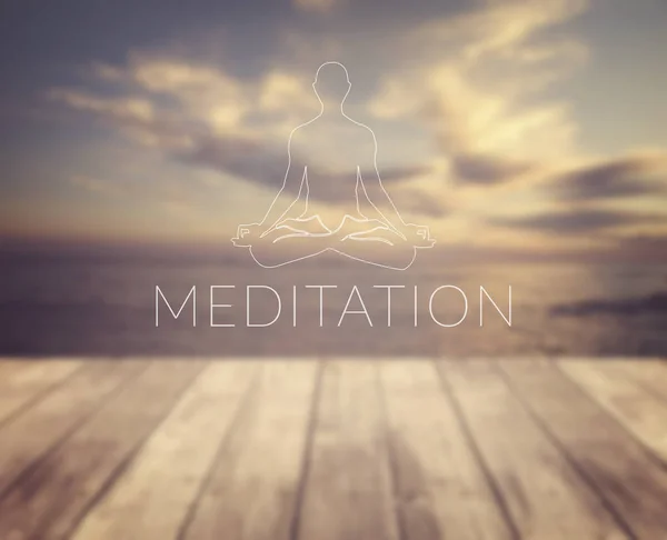 Meditace. Plakát pro jógu s výhledem na moře. — Stock fotografie