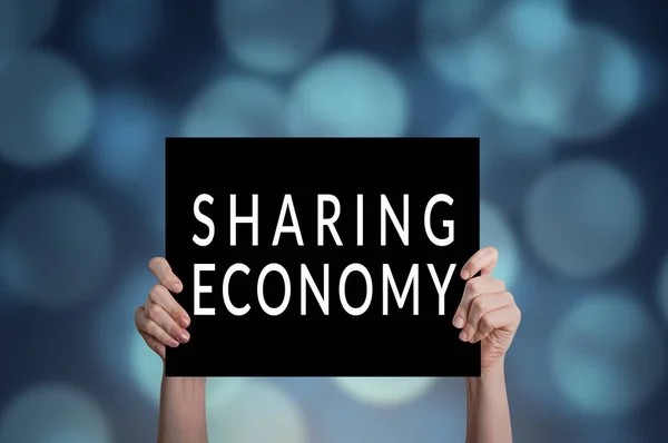 Sharing economy card with bokeh background