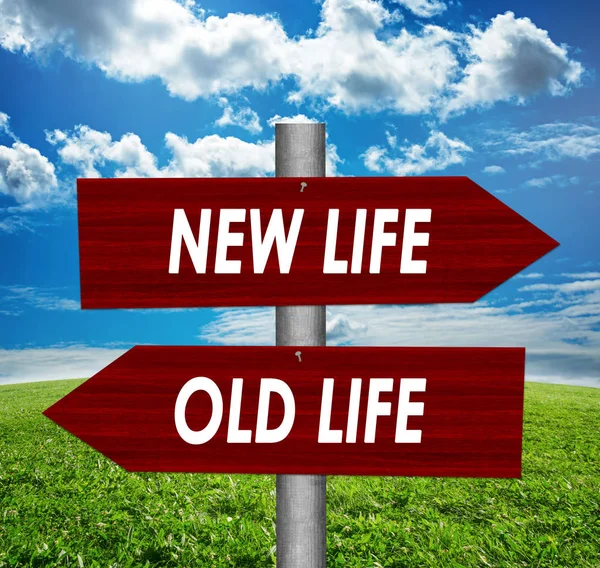 Дорожный знак "Новая жизнь и старая жизнь" — стоковое фото