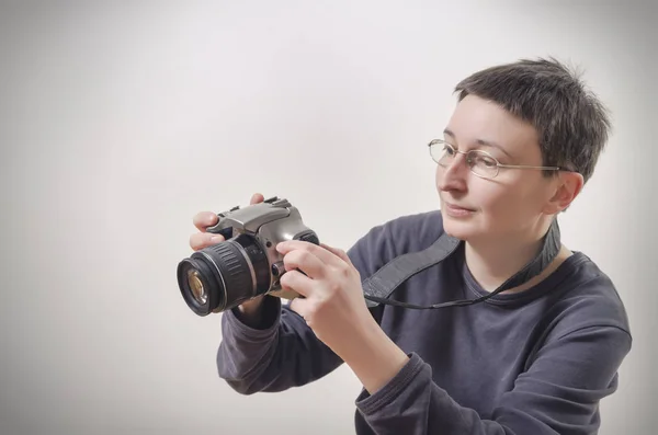 Fotógrafo Trabajo Comprobación Concepto — Foto de Stock