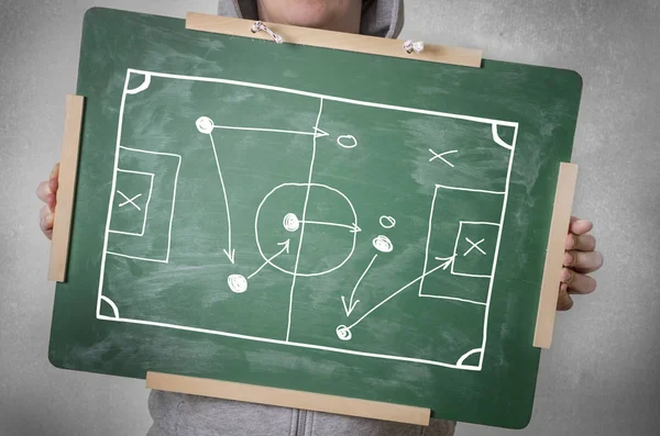 Taktyka gry piłka nożna na tablicy szkolnej — Zdjęcie stockowe