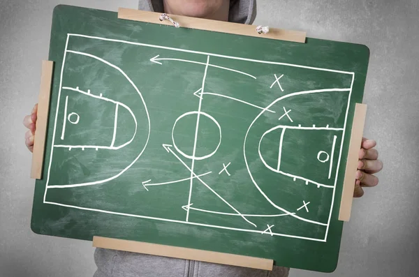 Basketbal spelen tactiek strategie op schoolbord — Stockfoto