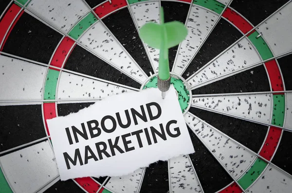 Inbound marketing on notepaper with dart arrow and dart board