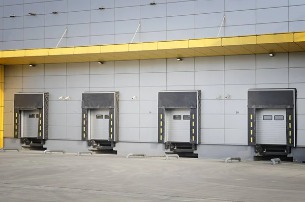 Detail of modern storage units building with sliding garage door