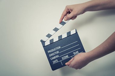 Film clapper kurulu. Film üretim ve sinema kavramı.