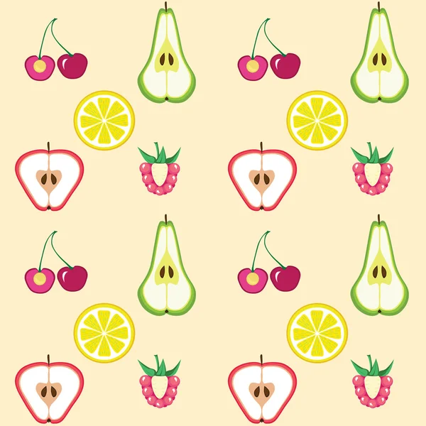 Owoce i jagody w plasterkach wzór — Wektor stockowy